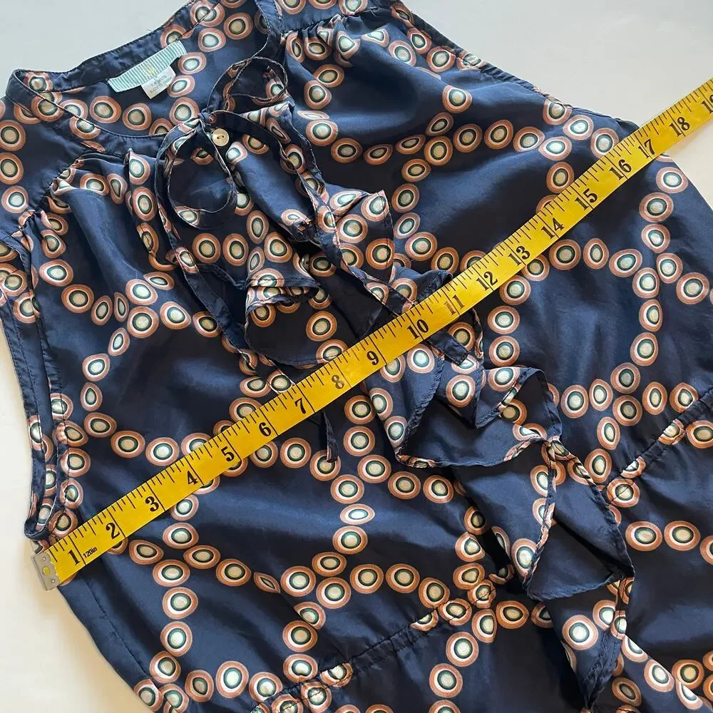 Anthropologie LIL Bullseye Silk Dress Womens Size 4 Blue Geo Print Ruffle Career - Picture 10 of 10